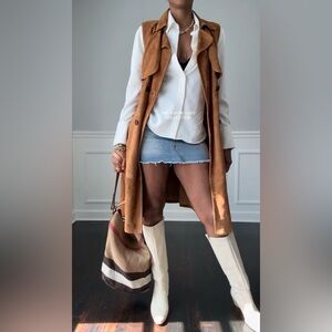Barney’s New York Cream Knee-High Leather Western Boots